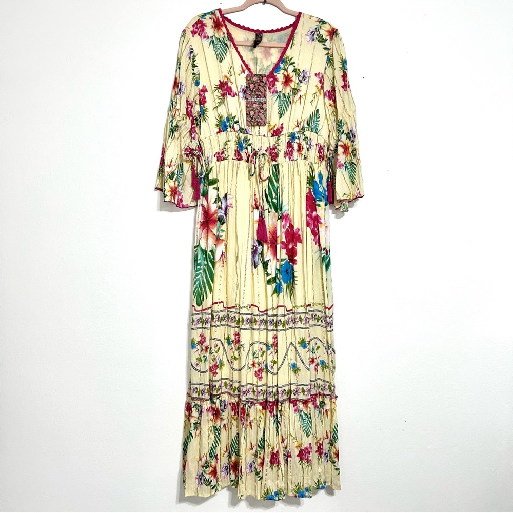 Anthropologie Floral Maxi Dress - Cream, Red, Green, Blue